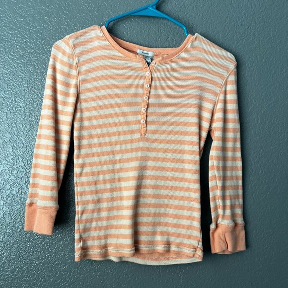 Old Navy Navy & White Striped Ruffle Front Henley Tee - Size M - Picture 1 of 5